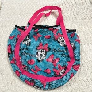 DISNEY MINNIE MOUSE Mesh Beach Pool Tote Blue & Pink Bag